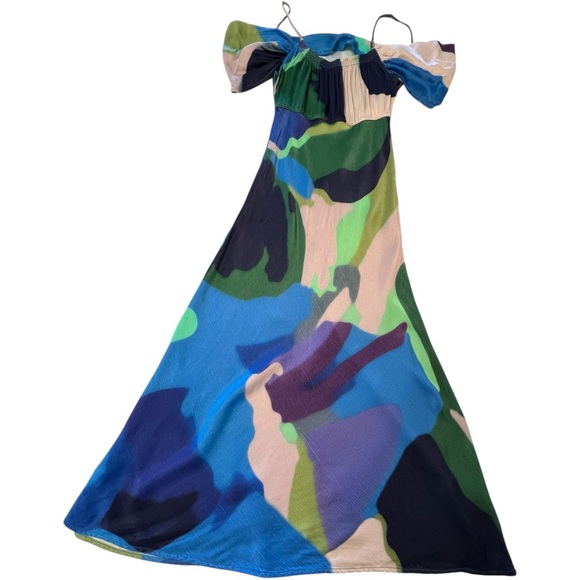 Anthropologie BL-nk Painterly Off-Shoulder Slip Dress Wedding Guest Prom | M - Picture 3 of 9